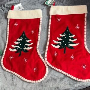 vintage holiday Red Christmas Stockings with Tree Design (2pk)